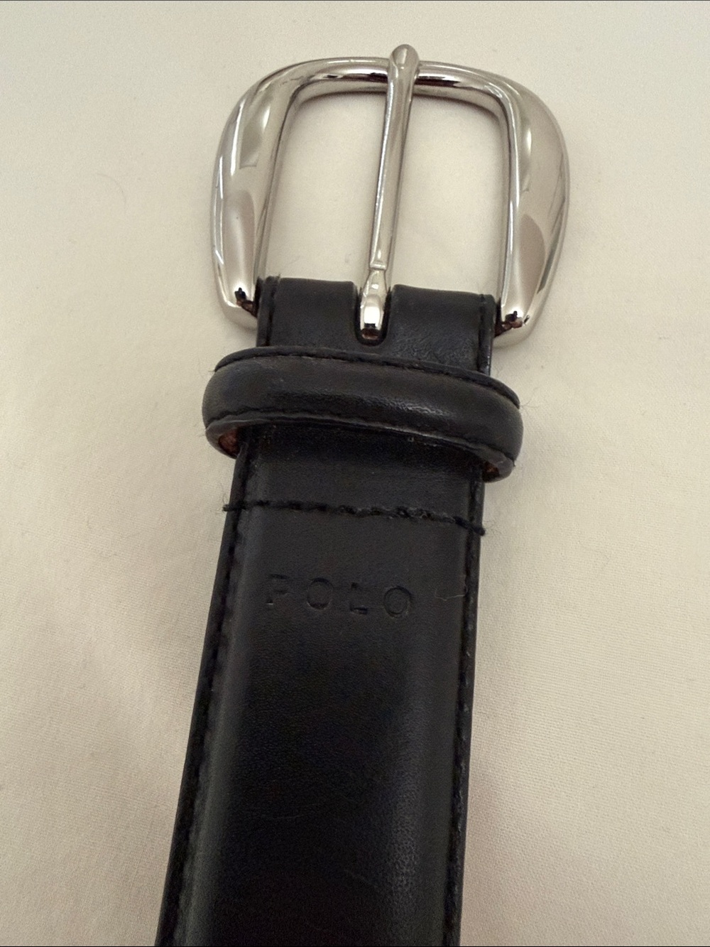 Polo by Ralph Lauren Black Leather Belt with Silver Buckle